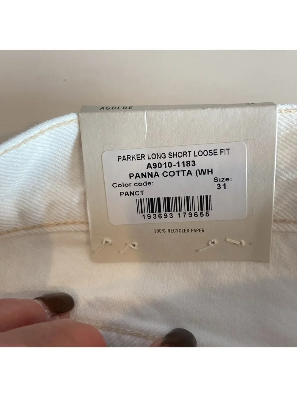 NWT Agolde Parker Long Short Loose Fit Button-Fly Denim Shorts in White Size 31